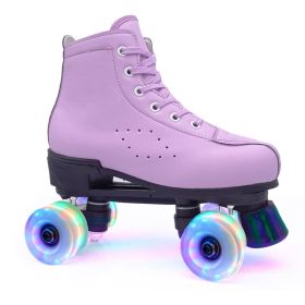 Double-row Leather Purple Roller Skates (Option: Flash wheel-39)