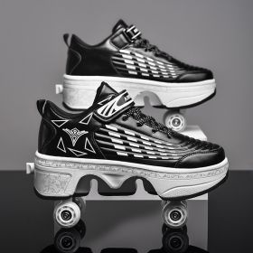 New Four-double Wheel Men's And Women's Children's Multi-color Pulley Shoes (Option: Black-27)