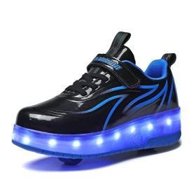 Light Charging Pulley Shoes Single And Double Wheels (Option: Black Blue-36-USB)