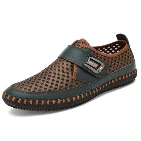 WEH Summer Shoes Men Flats Loafers Breathable Casual Chaussure Homme Real Leather Driver Moccasins Loafer casual Men Shoes (Option: Green-42)