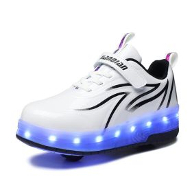 Light Charging Pulley Shoes Single And Double Wheels (Option: White Black-29-USB)