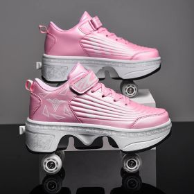 New Four-double Wheel Men's And Women's Children's Multi-color Pulley Shoes (Option: Red-27)