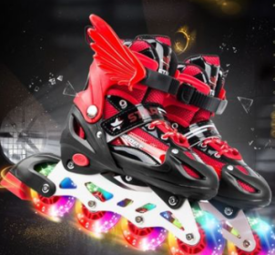 New Boy Girl Children Inline Skates Adjustable Size Flashing Roller Skating Boots for Kids (Option: Red-L38to42)