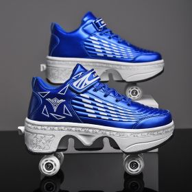 New Four-double Wheel Men's And Women's Children's Multi-color Pulley Shoes (Option: Blue-28)