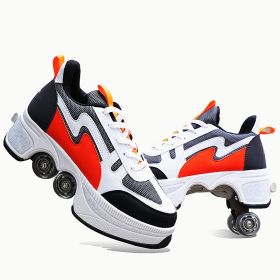New Four-double Wheel Men's And Women's Children's Multi-color Pulley Shoes (Option: Orange-27)