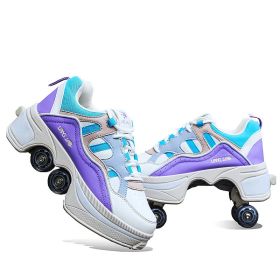 New Four-double Wheel Men's And Women's Children's Multi-color Pulley Shoes (Option: Purple-27)