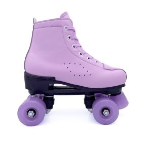 Double-row Leather Purple Roller Skates (Option: No flash wheel-41)