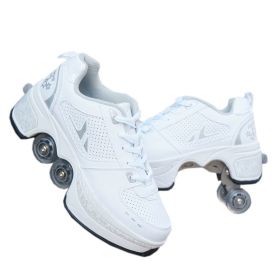New Four-double Wheel Men's And Women's Children's Multi-color Pulley Shoes (Option: Breathable white-27)