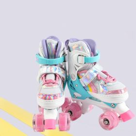 Children's Skates Double Row Four Wheel Full Flash (Option: Pink-35or38)
