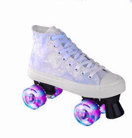 Camouflage Canvas Skates Double Row Four-wheeled Adult (Option: Blue flash-38)