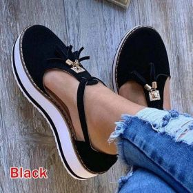 Women's Vulcanized Shoes 2023 Summer Ladies Increased Shoes Lace up (Color: Black)