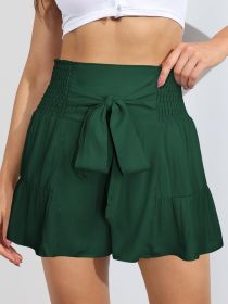 Smocked Tie-Front High-Rise Shorts (Color: Forest)