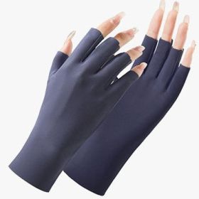 Thin Women's Sunscreen Ice Silk Gloves (Option: Blue-One Size)