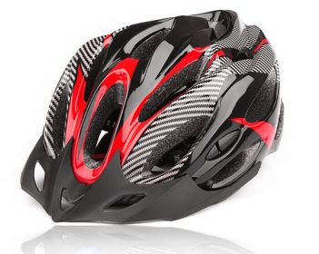 Carbon Fiber Texture Split Helmet Mountain Bike Hat (Option: Red-One Size)