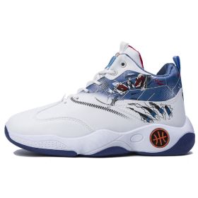 High-top Breathable Basketball Shoes Sneakers (Option: White And Blue-43)