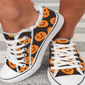 Large Size Halloween Ghost Head Pumpkin 3D Printing Low-top Shoes (Option: Big Pumpkin-37)